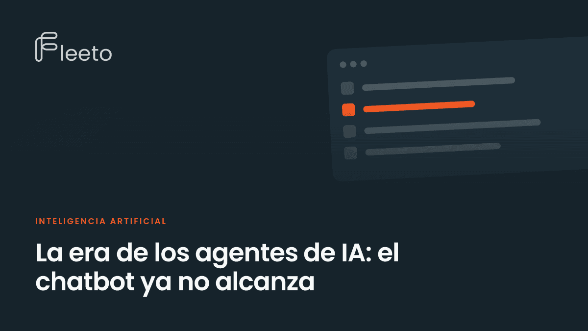 Portada del artículo sobre la era de los agentes de IA, con el título sobre un fondo azul oscuro y la ilustración de una interfaz de conversación